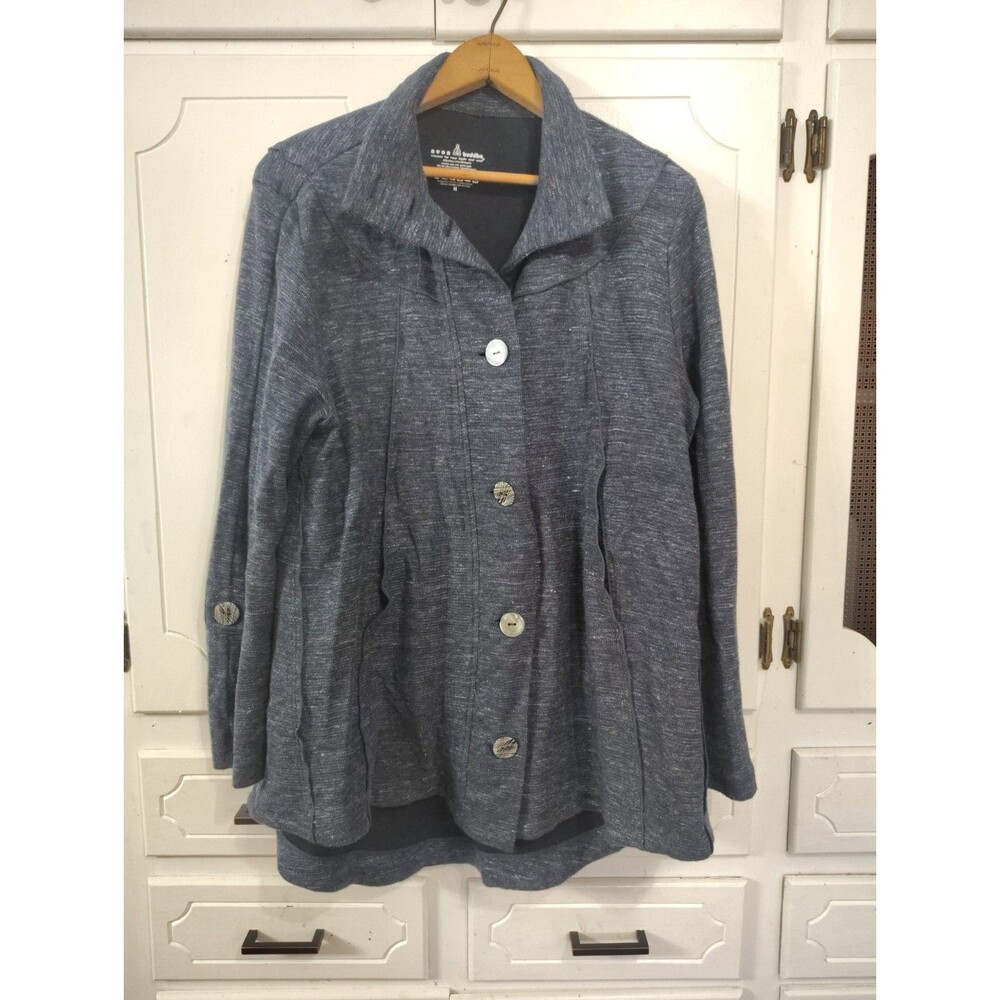 Neon Buddha Sweater Womens Blue Button Front Linen Blend Cardigan Jacket Medium